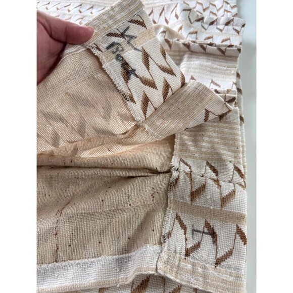 Vintage 80s curtain, tan brown zigzag abstract pattern, pleated, price for one - Picture 6 of 10